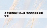 渗透测试漏洞手册pdf-渗透测试逻辑漏洞挖掘